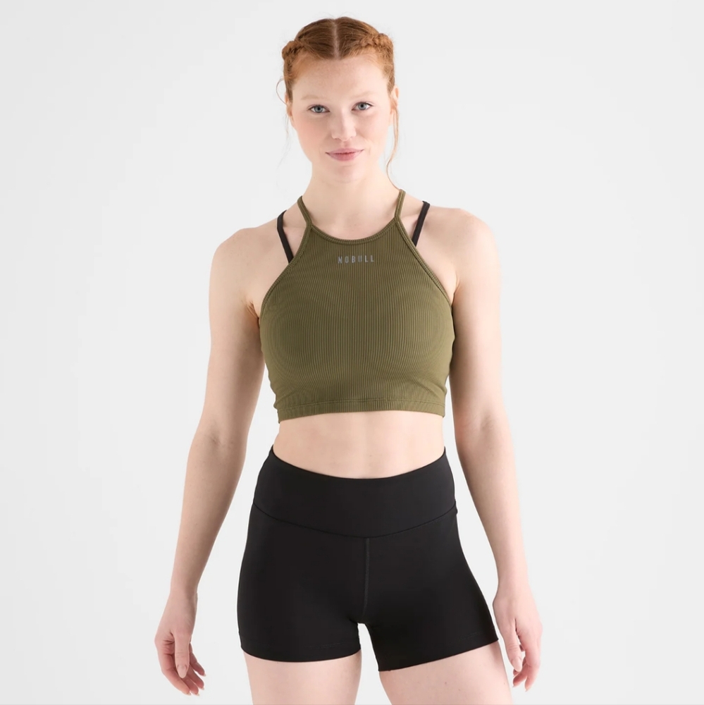 NOBULL ribbed halter crop tank, Olive green. size XL.